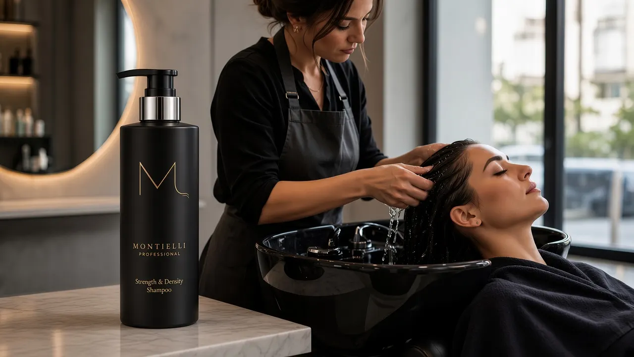 A stylist performing a Montielli scalp ritual at the basin
